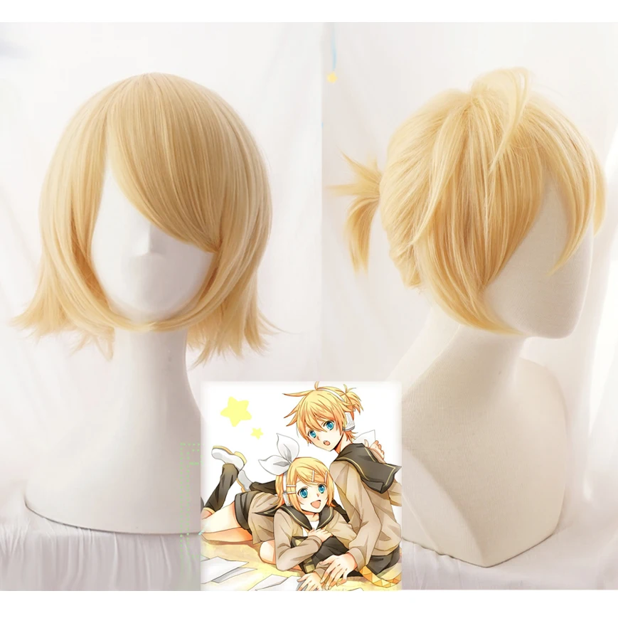Vocaloid Kagamine Rin / Len короткие светлые термостойкие волосы косплей костюм парик + трек