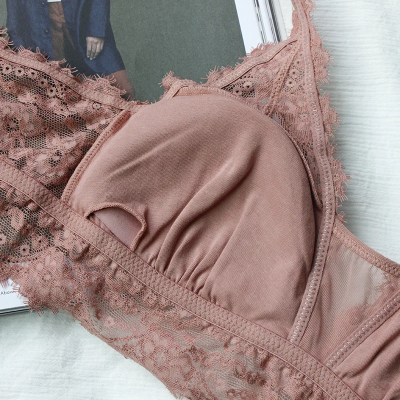 

New French Bralette Women Underwear Set Wire-Free Lace Embroidery Ultra-thin Push Up Bra Set Sexy 5 Colour Comfortable Lingerie
