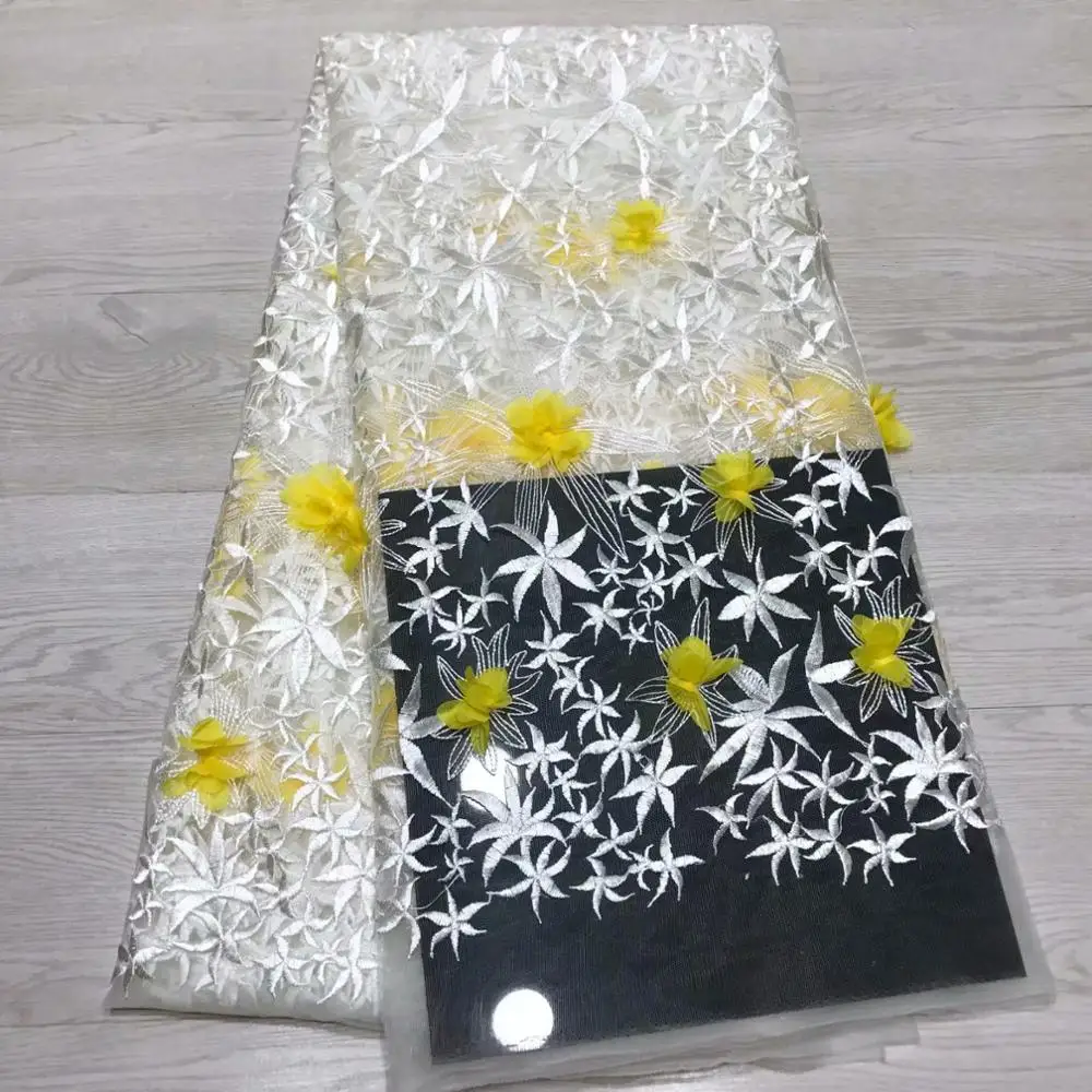 Очень мягкая новейшая белая кружевная ткань в африканском стиле с зелеными 3d