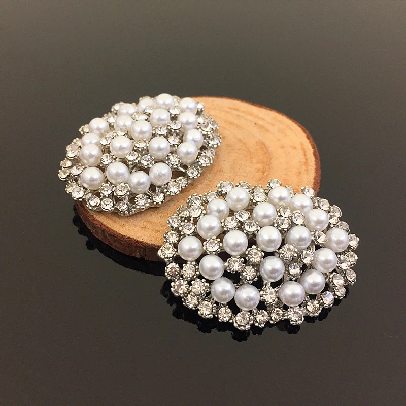 

Oval Shaped Pearl Beads Flatback Buttons For Dress Crafts Handmade Decorative Rhinestone Button For Bridal Brooches