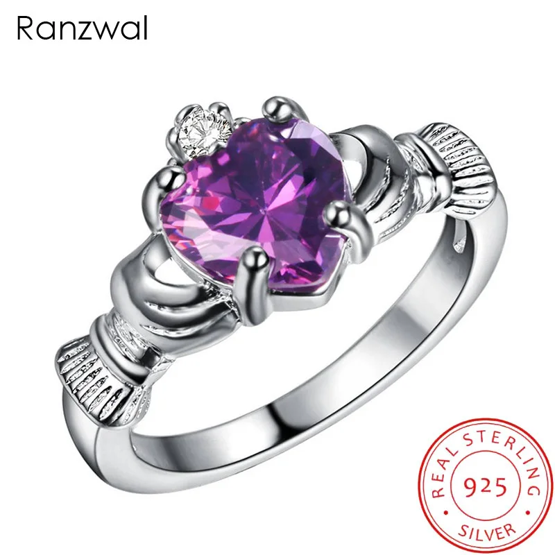 Ranzwal 925 пробы серебро для женщин ирландский Claddagh дружба и любовь кольцо с сердцем кубический цирконий Размер США 6~ 9