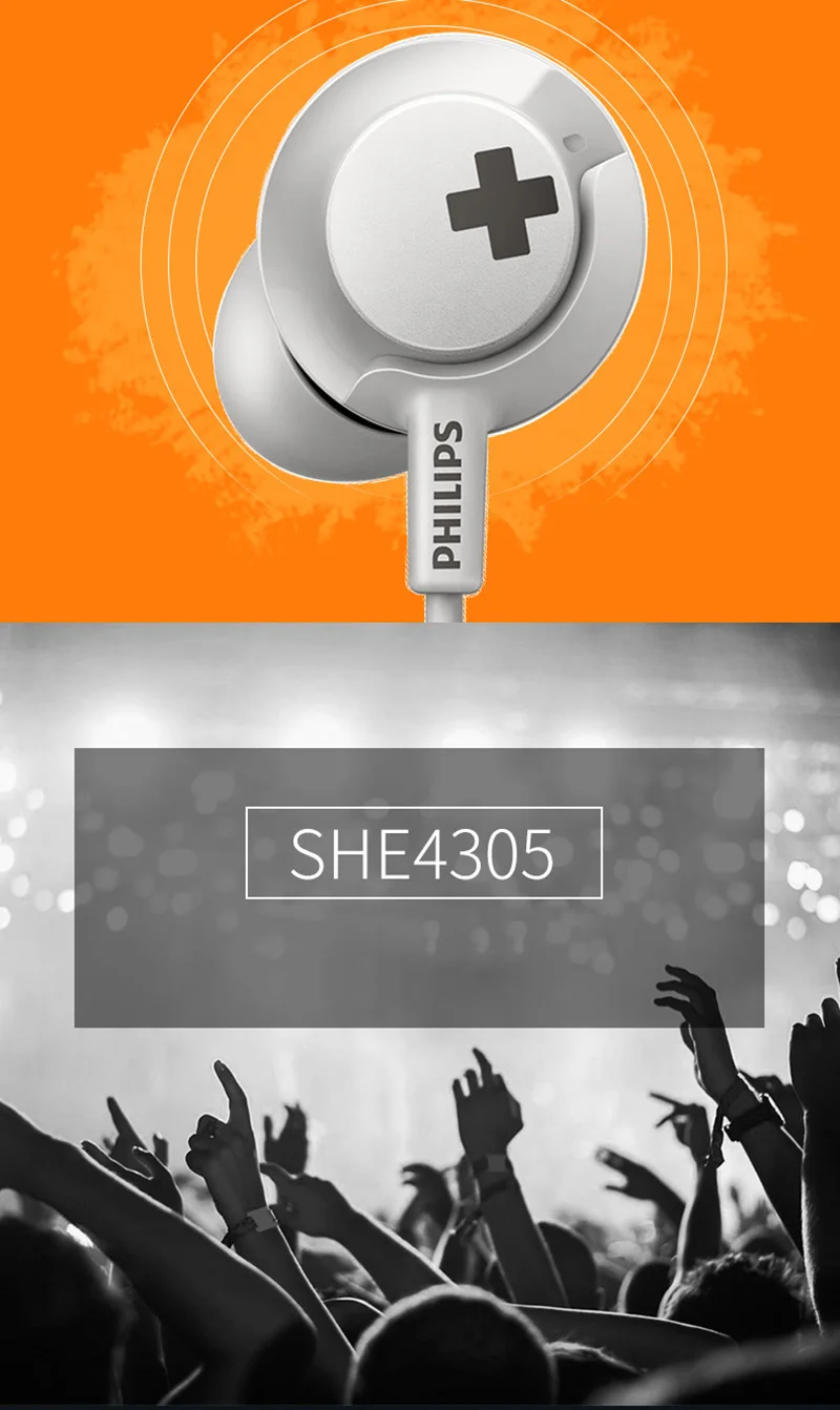Philips SHE4305 3,5 мм наушники-вкладыши с шумоподавлением стерео бас гарнитура для Xiaomi официальный тест