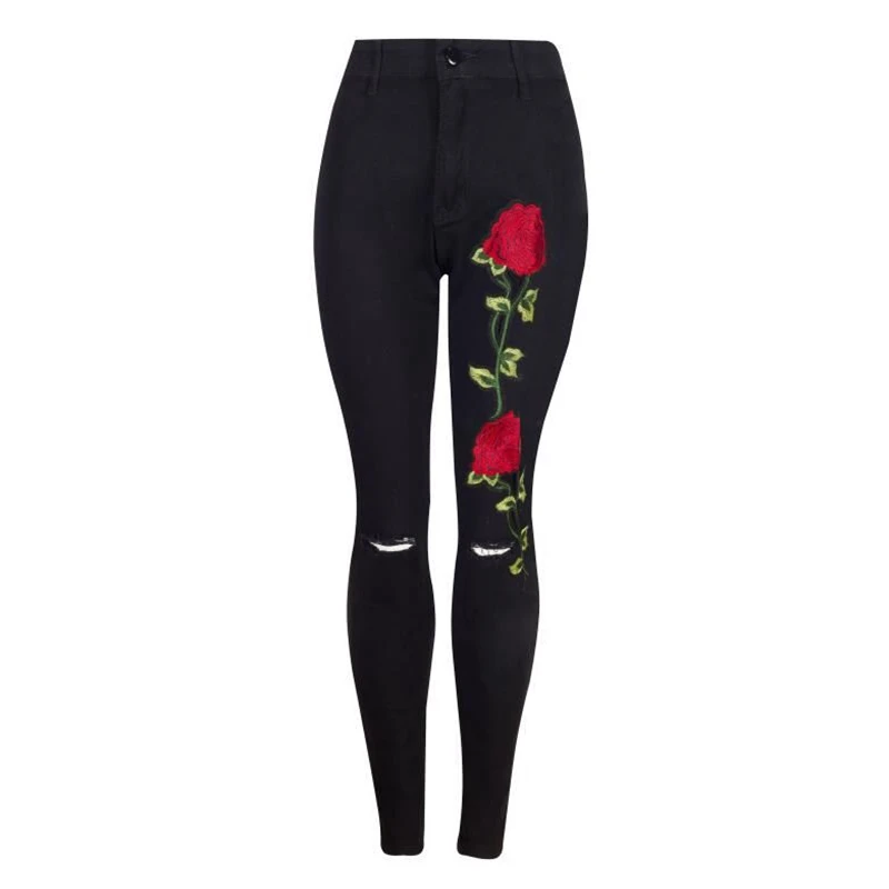 Женские винтажные брюки карандаш из эластичного денима с рисунком розы|stretch denim