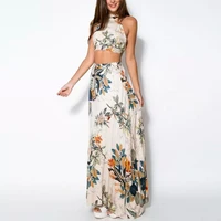 newest summer women dress 2 pcs set crop tops bodyconlong maxi skirt party floral print beach dresses vestidos