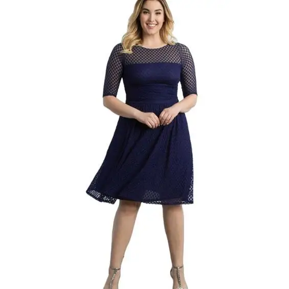 Юбка женская кружевная трапециевидная с круглым вырезом и рукавом до локтя|plus size