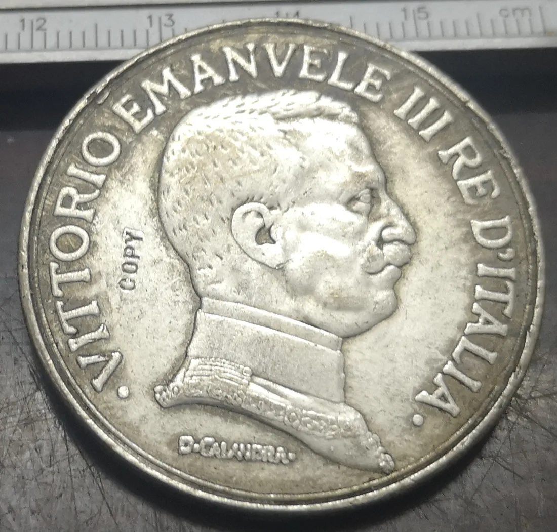 1914 Италия 5 Lire-Vittorio Emanuele III(Prova di stampa) Посеребренная монета(тип 2