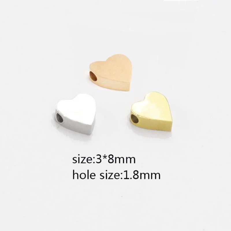 

20pcs/Lot Mirror Polished Small Hole Bead Stainless Steel Charm Cute Heart Shaped Beads DIY Accessories