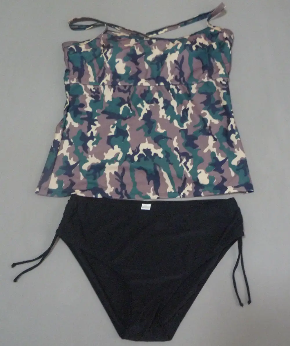 2017 размера плюс Для женщин купальники Армейский зеленый с камуфляжным принтом