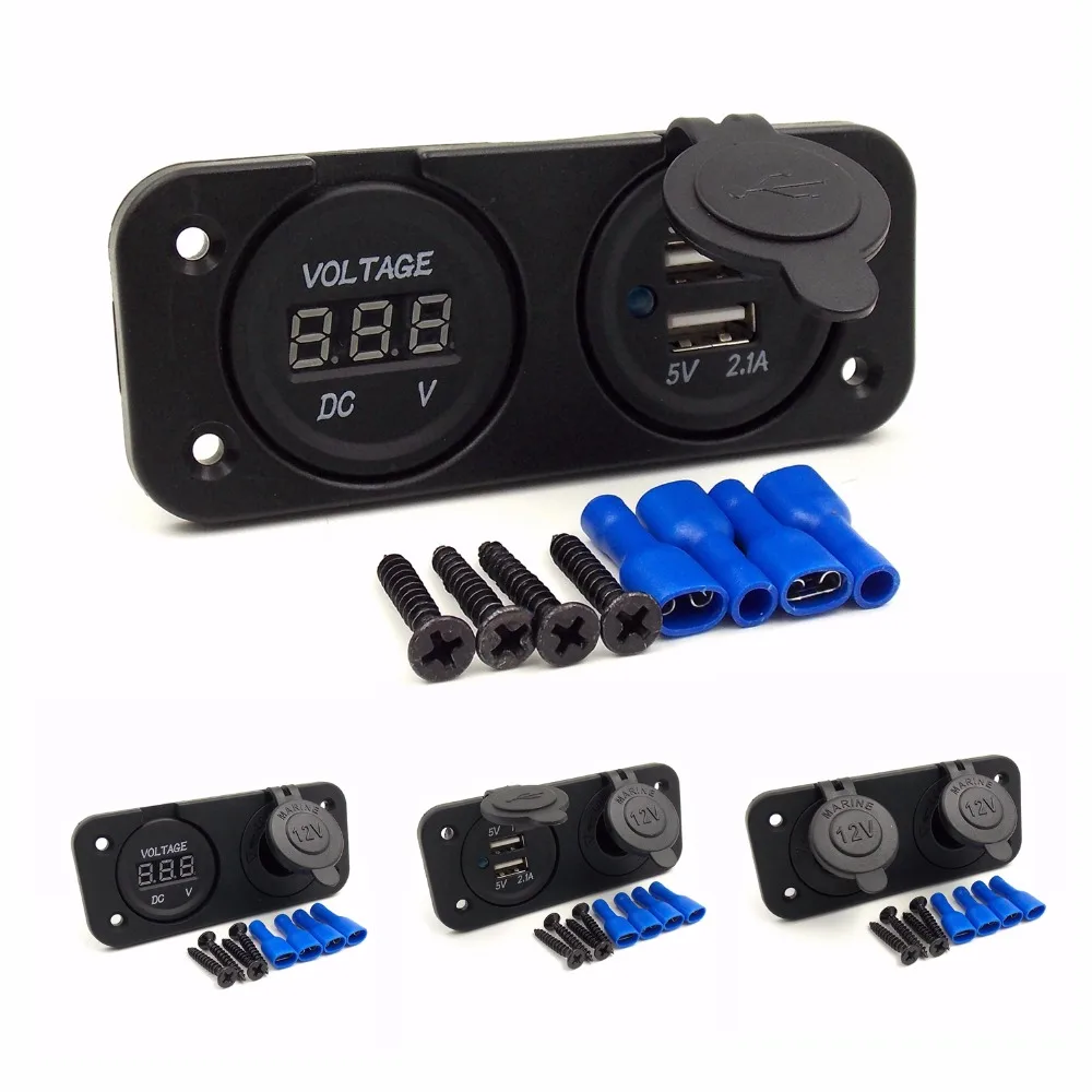 

12V DIY Module Panel 5V 2.1A 2 USB Power Adapter Charger,Cigarette Lighter Sockets,Voltmeter for Car Truck Motorcycle Boat ATV