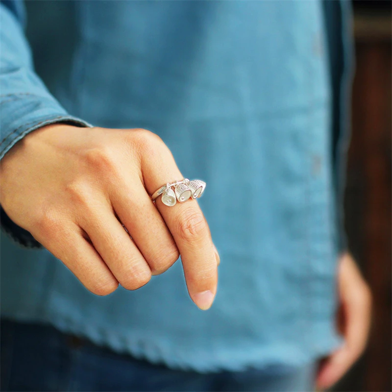 

Lotus Fun Moment Real 925 Sterling Silver Natural Creative Handmade Fashion Jewelry Ethnic Vintage Fish Bell Female Rings Bijoux