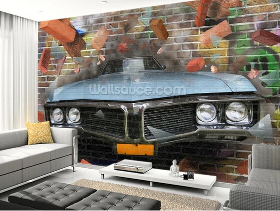 Пользовательские 3D Ретро обои граффити-автомобиль разбивать фрески для гостиной