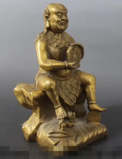 S5199 10&quot Bronze Carved Japanese Samurai Warrior Hold Gua On Foo Fu Dog Lion Statue | Дом и сад
