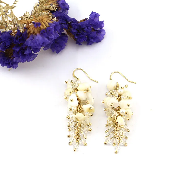 Lureen, Boho, серьги-капли из натурального камня для женщин, цветные хрустальные бусины, длинные висячие серьги с кисточками, модное ювелирное изделие, подарок LE0228