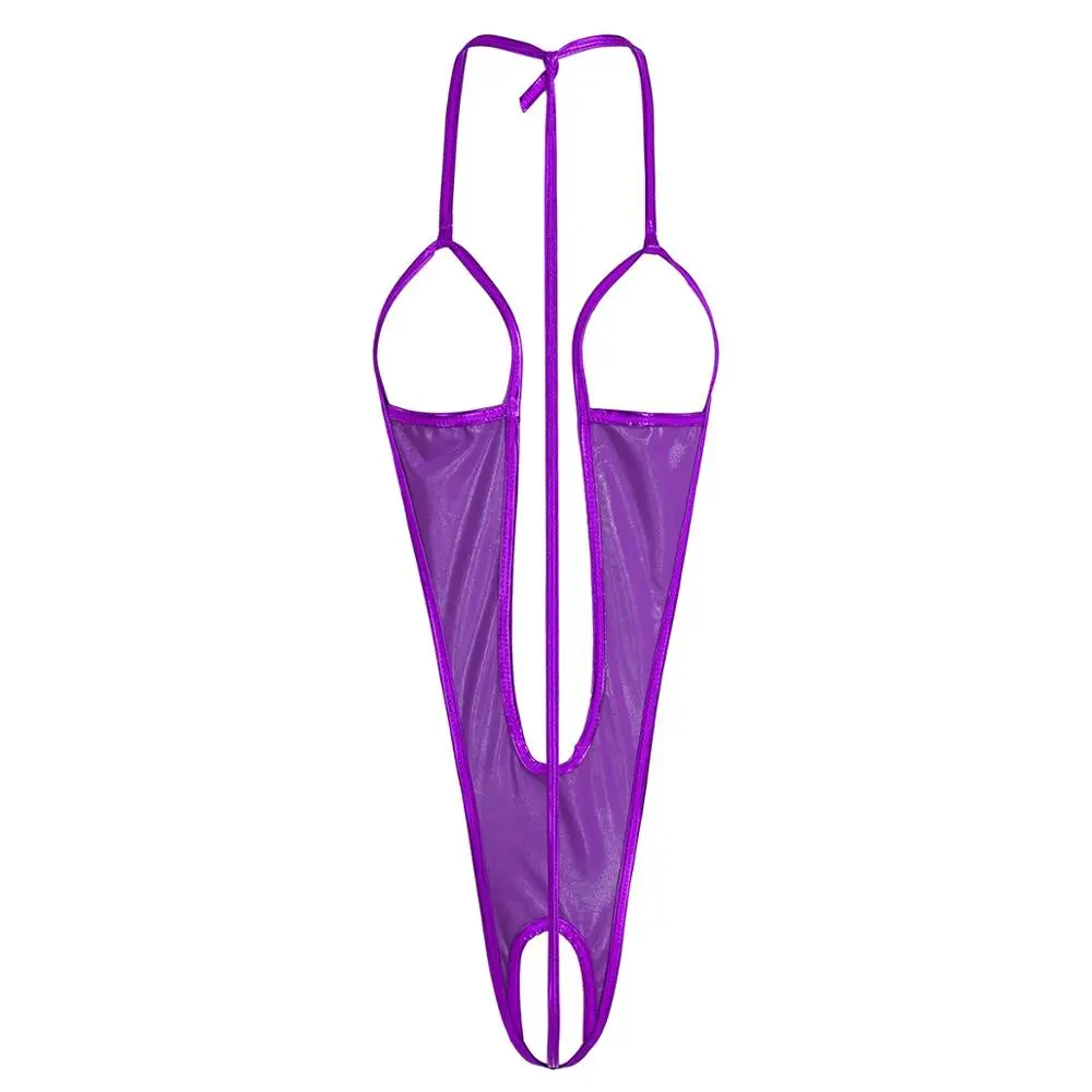Женский купальник из лакированной кожи с открытой спиной боди промежностью |