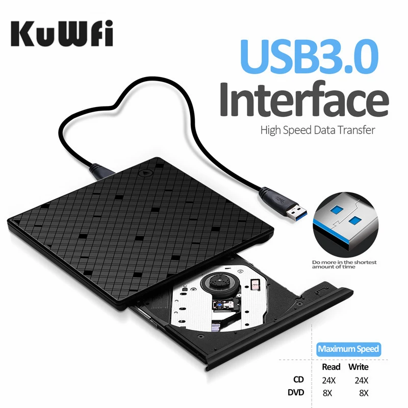 KuWFi USB 3 0 DVD горелка ультра тонкий внешний CD/DVD проигрыватель с сенсорным