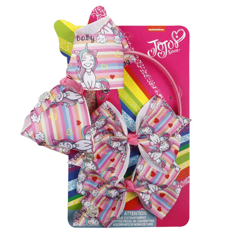 3 шт./компл. 5," Jojo Siwa Единорог JOJO набор бантов лента повязки для волос, аксессуары для волос для девочек бант ручной работы нарисованной длинноволосой девочкой и лентой на голову