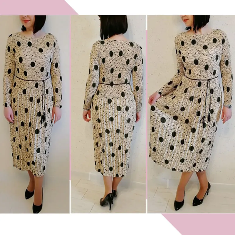 Винтажное платье в горошек белое черное с принтом Ретро облегающее женское