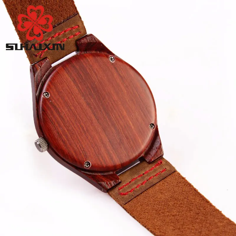 Деревянные часы дешевые мужские деревянные красный ремешок из натуральной