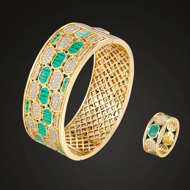 Zlxgirl Новое поступление зеленый Змеиный браслет с кольцом ювелирные наборы для