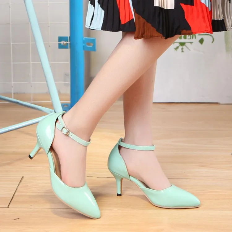 Женские сандалии PXELENA на высоком каблуке с острым носком из лаковой кожи ремешком