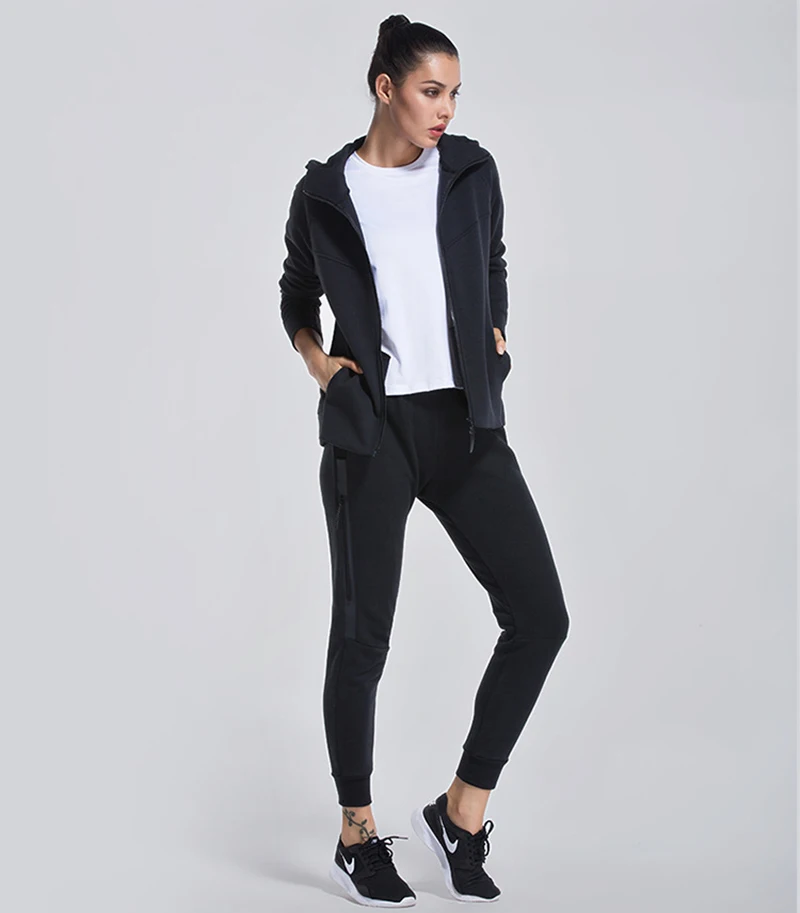 LANTECH Для женщин бег свитер с капюшоном куртка Slim Fit Спорт Йога карман на молнии Спортивная Фитнес Толстовка для упражнений в тренажерном зале Одежда Топы