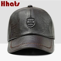pu snapback hat cap men high quality male baseball cap hip hop faux leather vintage trucker hat for old men casual winter bones