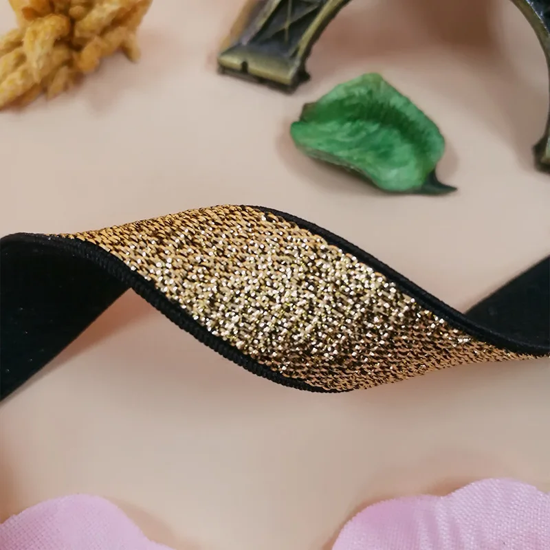 black gold glitter Ширина эластичный 10 мм стрейч черный золотой серебряный один ленты отделка аппликационные швейные принадлежности материал для одежды ремень 5 м - Цвет: black gold glitter
