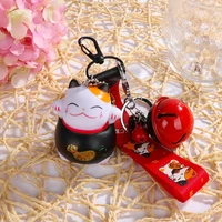 lucky cat keychain with bell key ring fortune cat keyring wealth health attraction gift shopping bag decoration car pendant