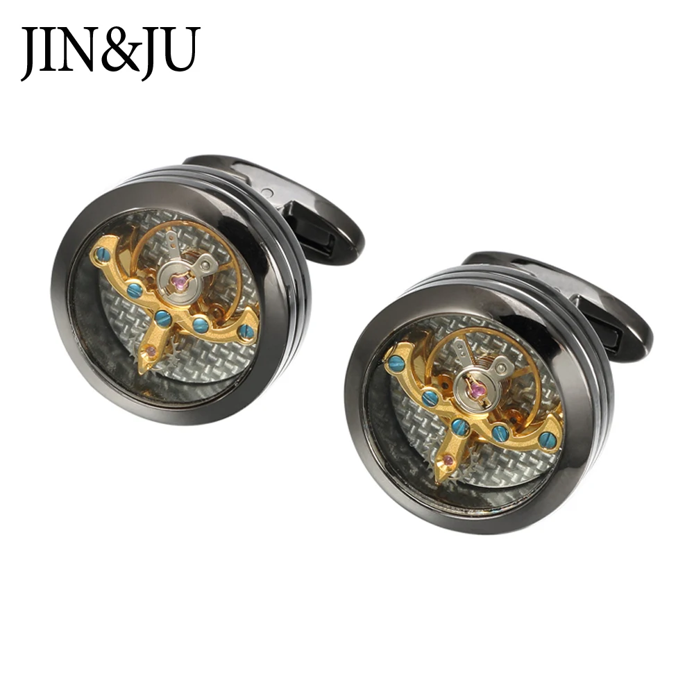 JIN& JU мужские ювелирные изделия турбийон движение мужские запонки для мужчин s свадебные часы жениха стимпанк механизм запонки Relojes gemelos