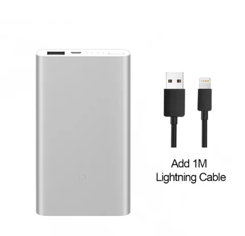 Add Lightning Cable Xiaomi Mi внешний аккумулятор 5000 мАч портативное зарядное устройство тонкий 5000 мАч Внешний аккумулятор для iPhone samsung huawei - Цвет: Add Lightning Cable