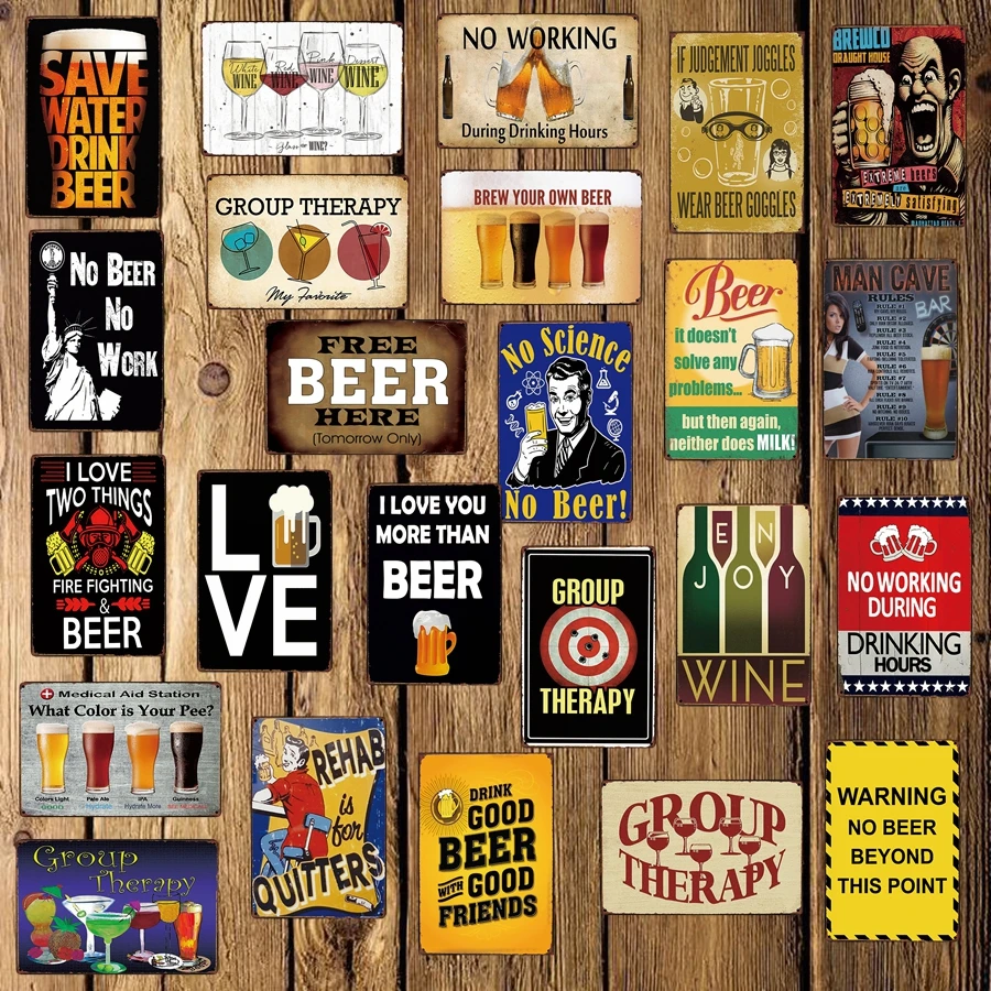 

[ Mike86 ] BEER GROUP THERAPY No Work Man Cave Funny Wine Tin Sign Vintage Home Pub metal wall art Poster Art 20*30 CM FG-502