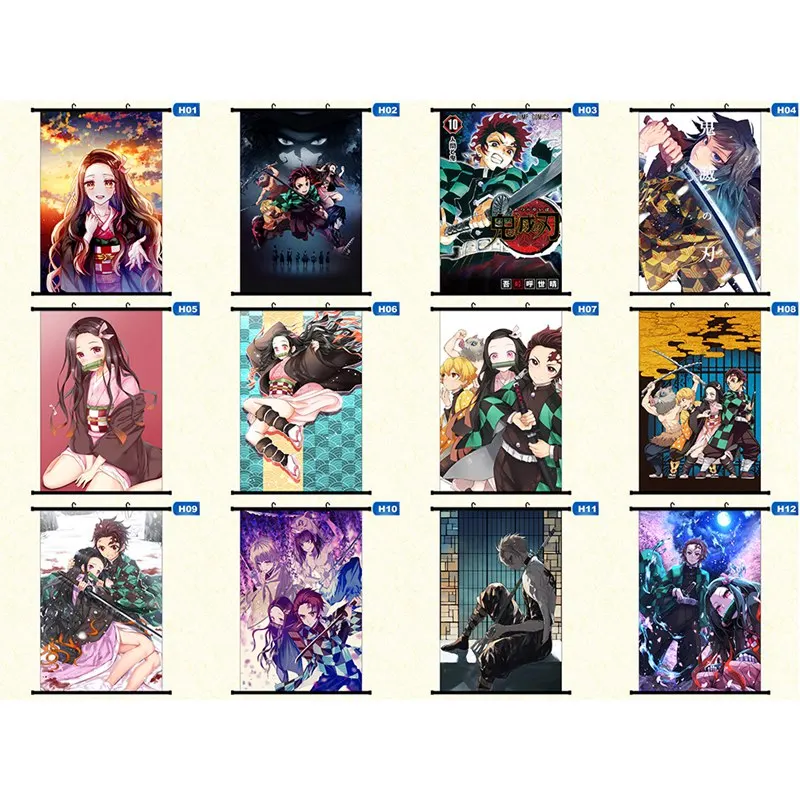 Японское аниме Demon Slayer: Kimetsu No Yaiba Kamado Tanjirou Kamado Nezuko настенный свиток плакат Настенные подвесные плакаты домашний декор