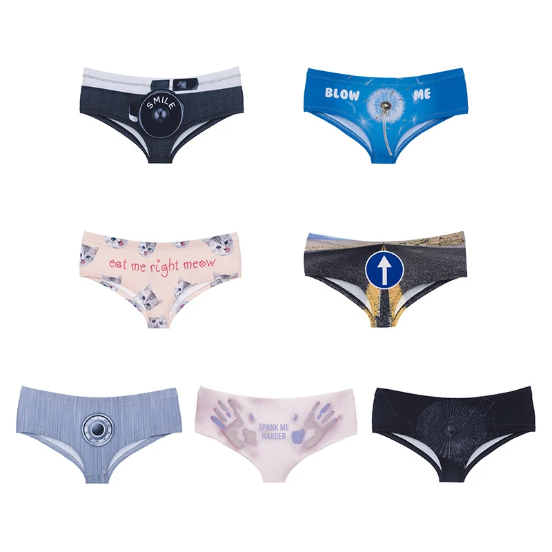 Сексуальные трусики с забавным мультяшным принтом «Meow Kitty», нижнее белье, женские Симпатичные трусики, красивое женское нижнее белье, стринги