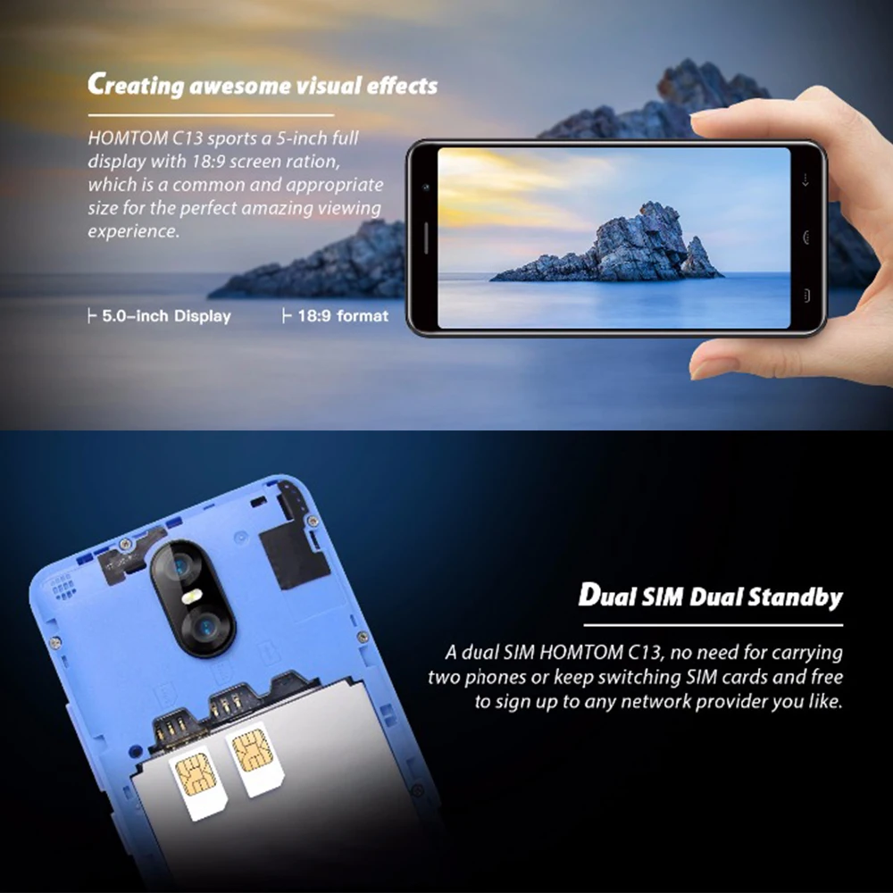 HOMTOM C13 Android 3g WCDMA смартфон 5 0 дюймов MT6580M четырехъядерный 1 ГБ 8 rom 2750 Мп задняя камера