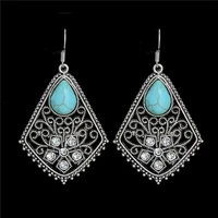 bohemian ethnic retro silver rhinestone hollow drop earring lady womans resin waterdrop dangle earrings