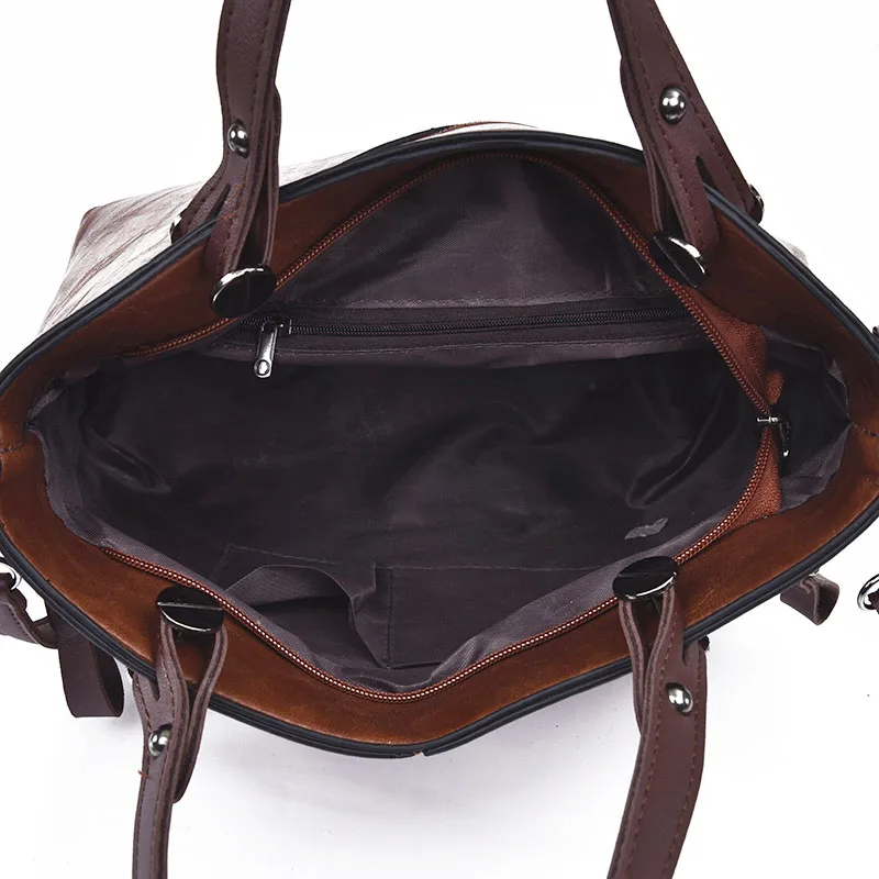 Винтажная Женская Повседневная Сумка-тоут коричневая сумка через плечо модная