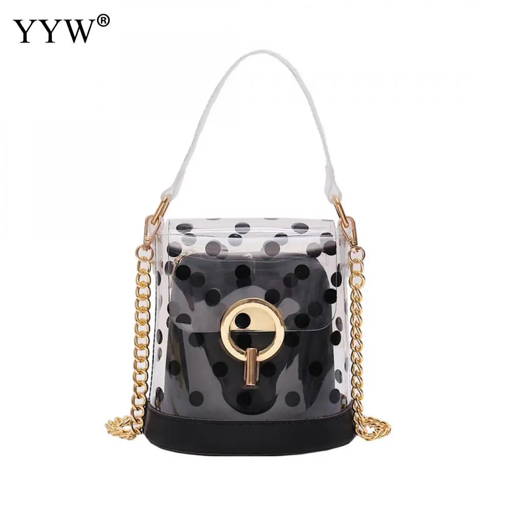 Летние желтые прозрачные сумки с узором в горошек модные повседневные женские