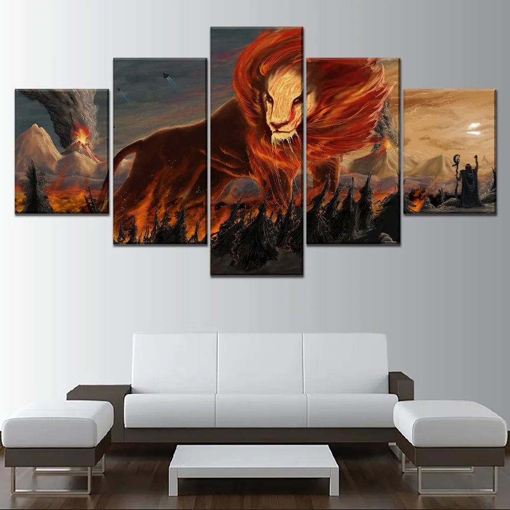 Абстрактная взрывобезопасная картина льва и пламени Scifi набор из 4 предметов