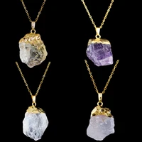 handmade irregular natural stone pendant necklaces quartz crystal wire wrapped necklace for women