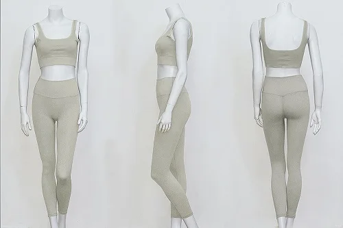 Khaki Candy Color Ribbed Tracksuit Women Seamless Knitted Two Pieces Set Backless Crop Top and Pants Matching Set Fitness Outfits - Цвет: Khaki