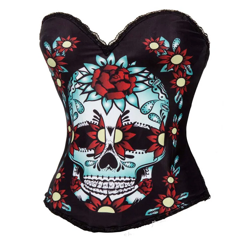 Черные корсеты и бюстье с цветочным принтом сексуальный готический корсет для