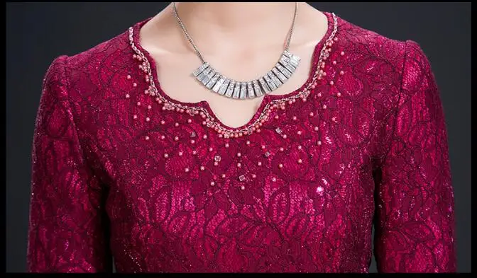 Платье для матери невесты с кружевным рисунком розово красное платье бусинами 2020