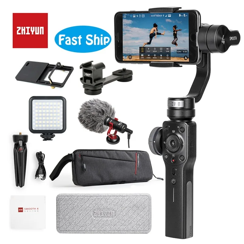 Стабилизатор Zhiyun Smooth 4 3-осевой портативный монопод с шарнирным замком для смартфона Gopro Камера iPhone Xs X 8 Plus(Pull& Zoom Управление) VS Осмо 2 - Цвет: Full Set