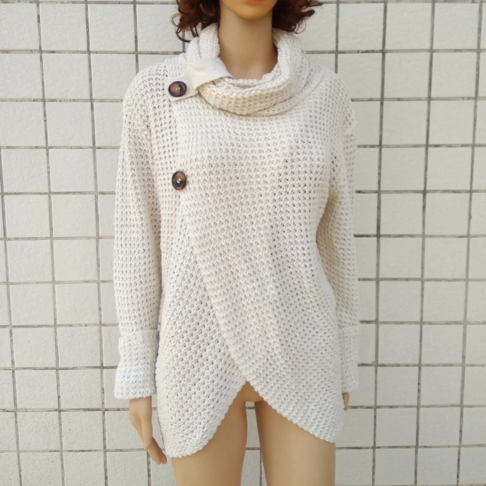 Женский свитер с длинным рукавом и воротником-шарфом | Женская одежда