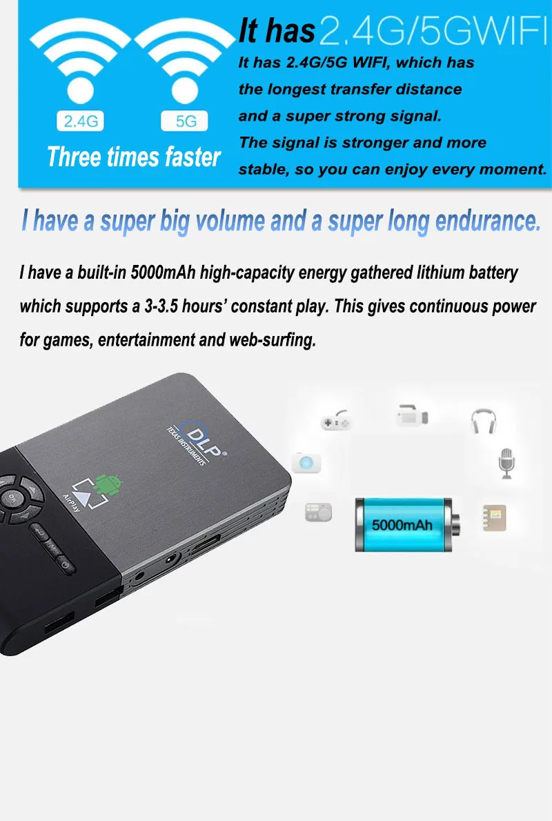 Карманный проектор c2 dlp проектор полный Портативный Wifi проект Android OS 1 г/8 г светодиодный домашний кинотеатр Bluetooth 4,0 проектор мини-ПК