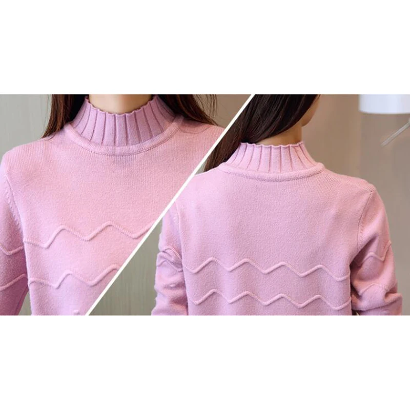 2018 Women's Spring Half Turtleneck Sweater Long Loose Bottom Knit Yellow Gray Apricot Pink Elegant Warm Outside | Женская одежда