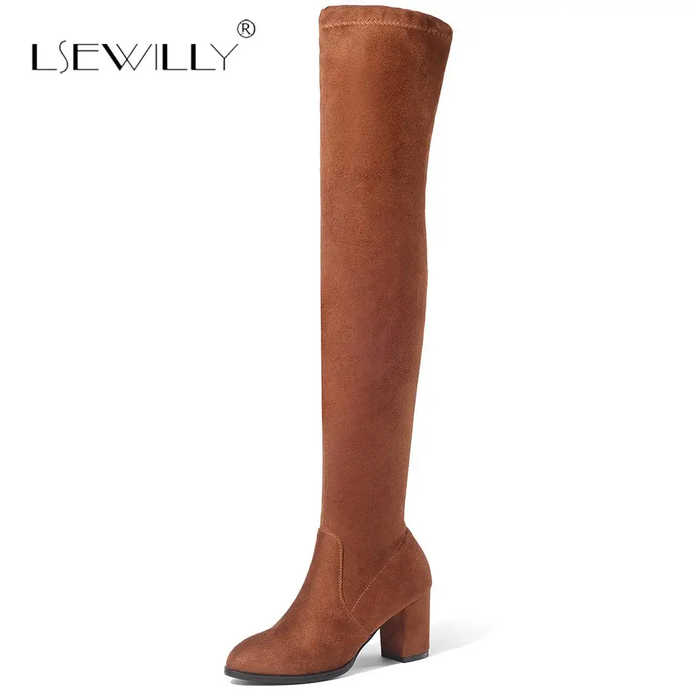 Lsewilly Women Shoes Over The Knee High Boots Pointed Toe Autumn Winter Hoof Heels Lace Up Size 43 S594 | Обувь