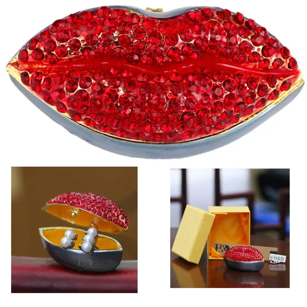 H &amp D &quotKiss Me&quot красная помада Губы ручной работы инкрустированные драгоценными
