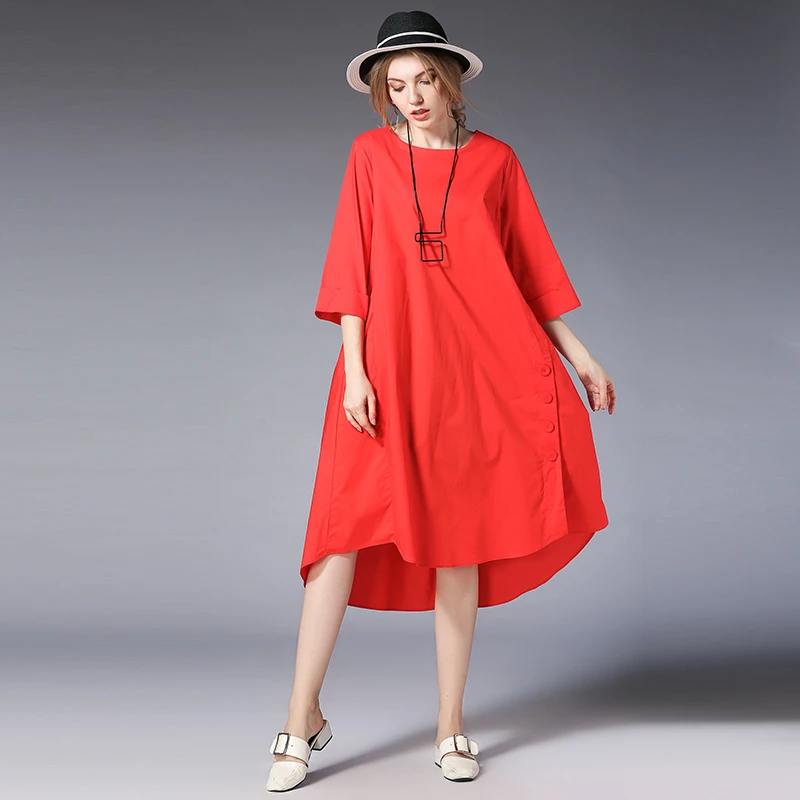 

Women Dress 2020 Spring Summer New Casual Half Sleeve Loose Robe Cotton Women Soft Dresses Plus Size OL Party Dresses