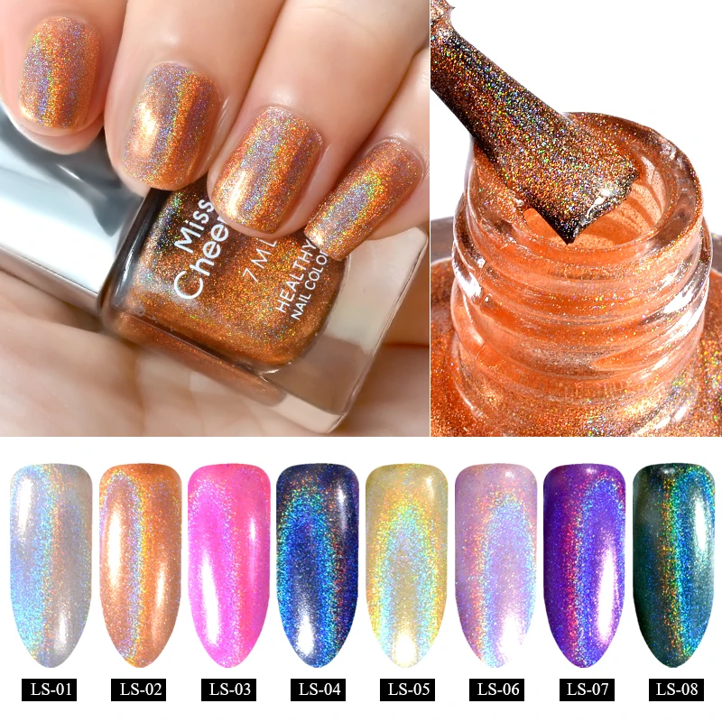 

Misscheering 7ml Charming Holographic Shimmer Glitter Laser Nail Polish Varnish Holo Nail Art Decoration Tools 8 Colors Options